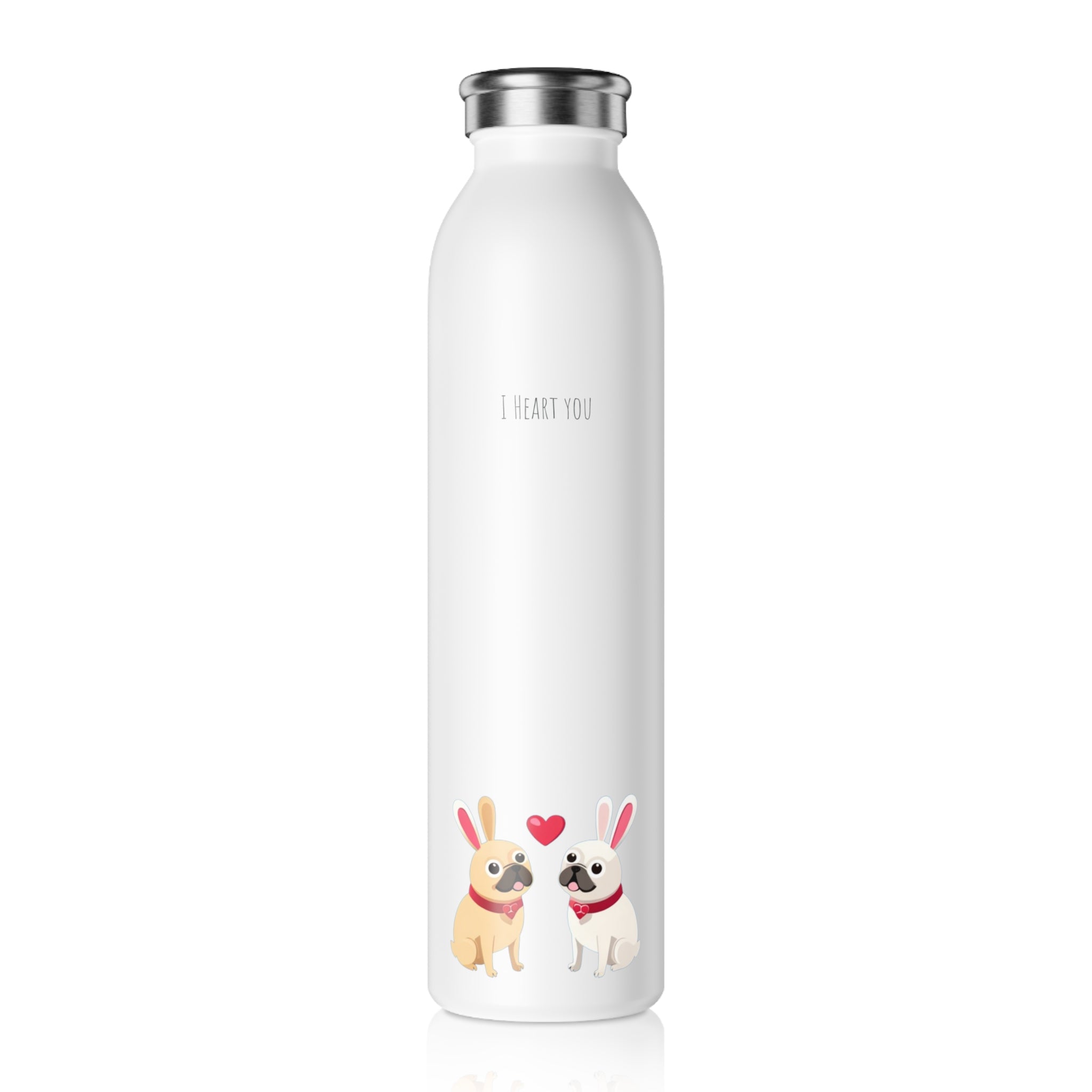 I Heart Pugs Slim Water Bottle