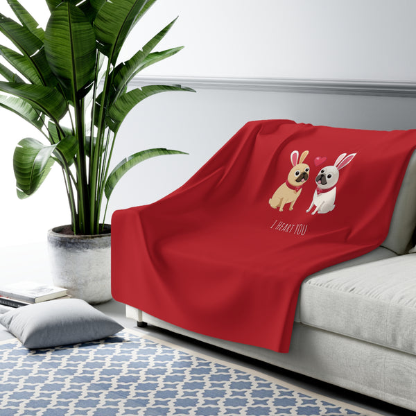 I Heart Pugs Sherpa Fleece Blanket In Red