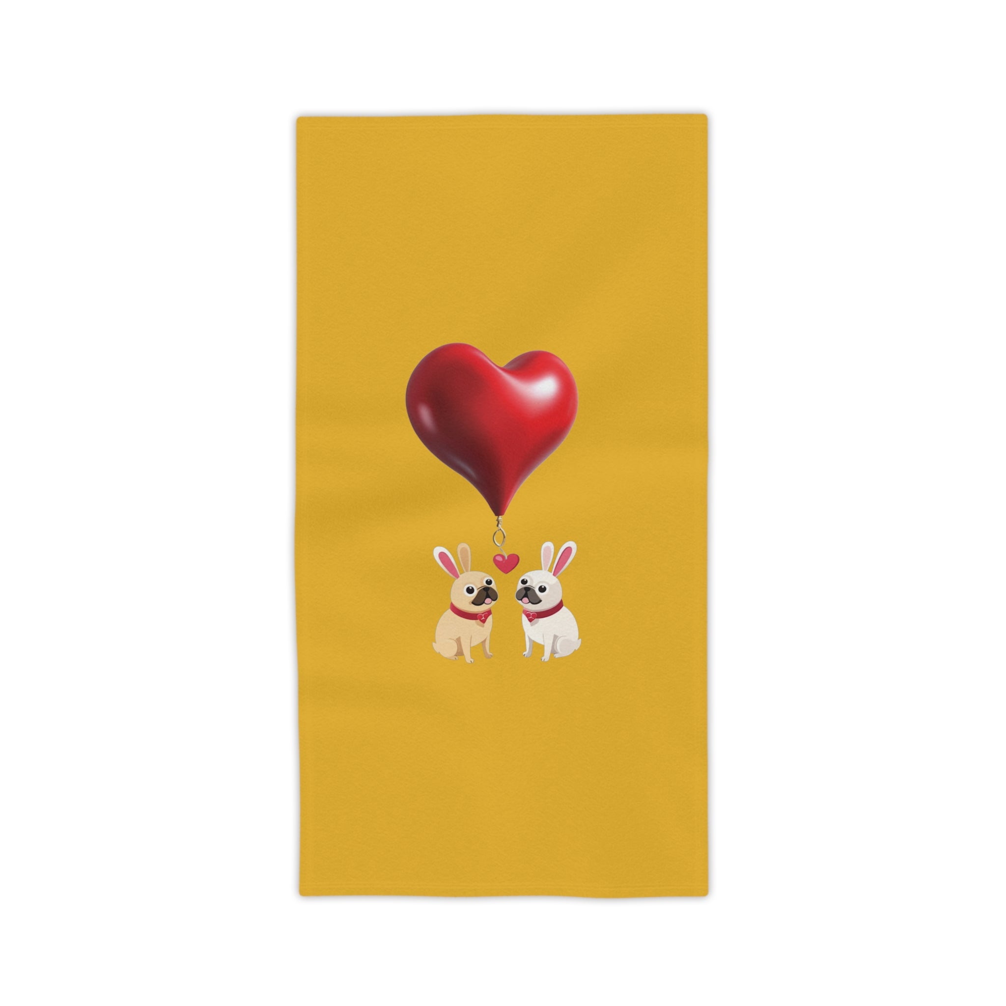 Big Heart Pugs Beach Towel in Yellow